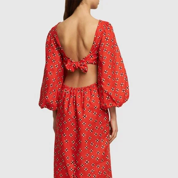 Johanna Ortiz Printed linen flared sleeve midi dress - Picture 7 of 8